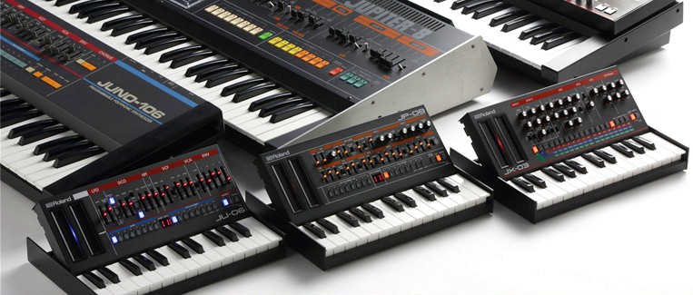 Three originals (Juno-106, Jupiter-8, JX-3P) above the three new 